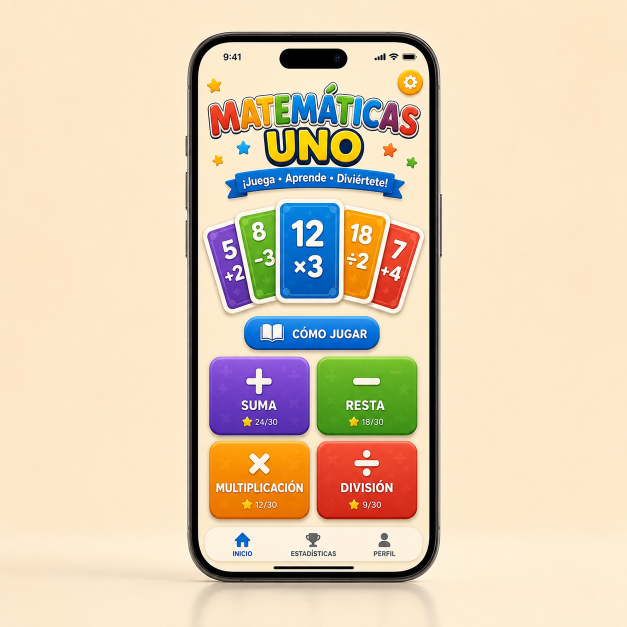 App Matemáticas UNO con actividades de suma, resta, multiplicación y división